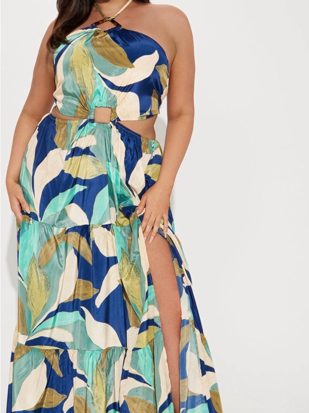 Fashion Nova Blue Tropical Print Maxi Dress